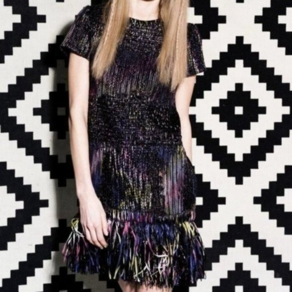 Vilagallo Tea Farrow Fringe Jacquard Dress 42 - Picture 1 of 13